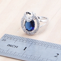 Parures de bijoux en argent 925 saphir bleu pour femmes Mariage de mariée Zircone blanche Boucles d'oreilles Bague Bracelet Pendentif Collier