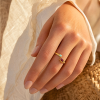 Bague Signet en Acier Inoxydable Plaqué Or 18K, Style Bohème, avec Douze Pierres du Zodiaque, Lisse, Brillante et Bombée, pour Femme