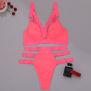 Lencería Sexy sin Costuras para Mujer, Conjunto <span class=keywords><strong>de</strong></span> Sujetador y Braguita Color Rosa Neón, Sujetador Push-Up y Braguita, Ropa Interior Erótica Babydoll - Product Image 5