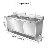 Évier de cuisine double cuve robuste avec meuble de rangement intégré en acier inoxydable, évier utilitaire de préparation pour bar commercial et cantine
