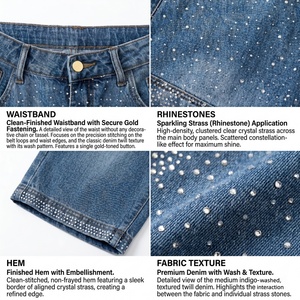 High Quality 100% Cotton Sparkling Jeans <b>Hip</b> Hop Streetwear Y2K Washed low price shorts Men's fashion Rhinestone Denim Shorts - Product Image 2
