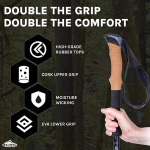 Juego de 2 <span class=keywords><strong>bastones</strong></span> de trekking de 3 secciones de <span class=keywords><strong>carbono</strong></span> para senderismo Nordic Walking Travel-Cork Bastón de senderismo plegable para ejercicio Aventuras al aire libre - Product Image 4