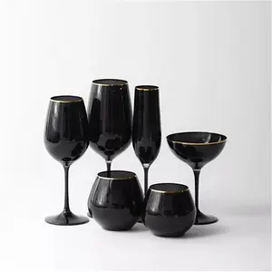 조이 식기 다채로운 장식 웨딩 유리 세트 현대 블랙 Stemless 와인 유리 세트