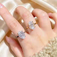 3CT Oval Cut D Color Laser Drilled Diamond 18K Gold Plated S925 Sterling Silver IGI Ring