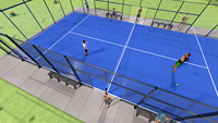 Terrain de padel moderne avec piliers en verre architectural, vue panoramique 360°, Phuoc Thinh, équipement de paddle-tennis, export B2B