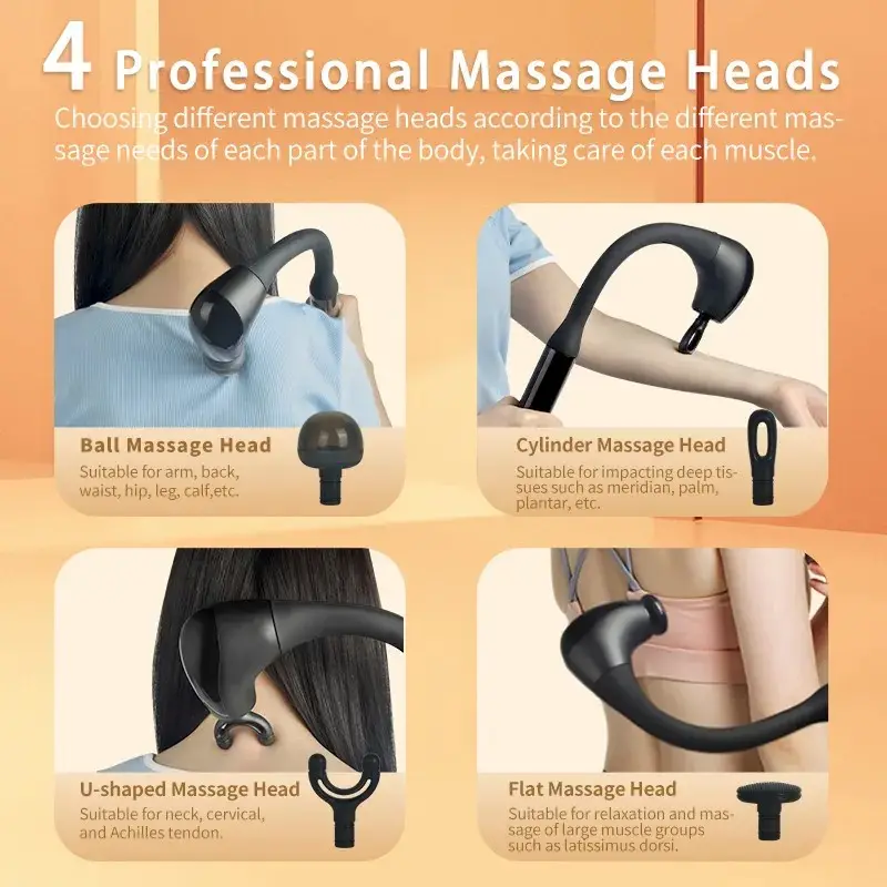 Op Maat Gemaakte Massage Pistool Handheld Vibratie Massage Hamer Deep Tissue Back Massager Met 4 Koppen
