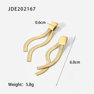 Pendientes de Cadena de Espiga de Diseño Único, Acero Inoxidable, Chapado en Oro, Cadenas Planas de Serpiente, Joyería para Mujer - Product Image 6