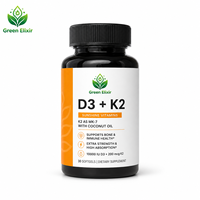Capsules de vitamine D3 K2 MK-7 en gélules molles 10000 UI D3 200 mcg K2 Huile de noix de coco Complément alimentaire Santé osseuse Soutien immunitaire 30 gélules