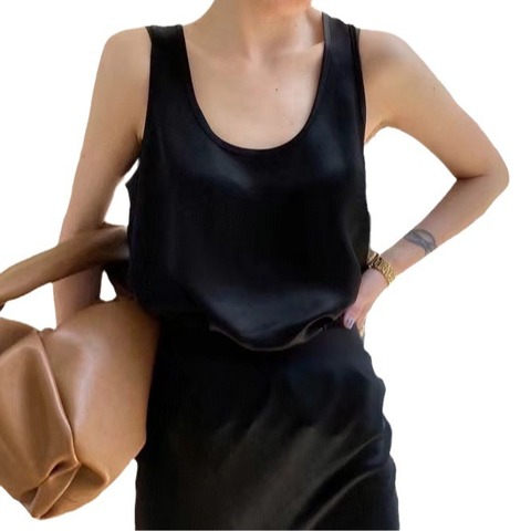 4815 Summer Triacetic Satin Sleeveless Vest Breathable U Neck Solid Women Summer Vest