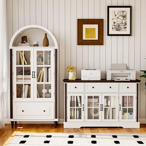 <span class=keywords><strong>Buffet</strong></span> de style farmhouse de 53,5 pouces avec portes en verre, 3 tiroirs <span class=keywords><strong>et</strong></span> étagères réglables, <span class=keywords><strong>blanc</strong></span> - Product Image 6