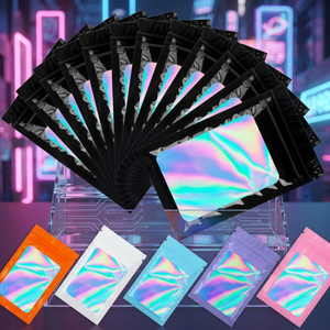 Custom Black Mylar Holographic <b>Bags</b> <b>Packaging</b> <b>Bags</b> Clear Resealable <b>Bag</b> Foil Pouch <b>Bag</b> for Food Storage and Jewelry <b>Packaging</b> - Product Image 1