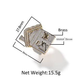 Vente en gros <span class=keywords><strong>de</strong></span> bagues pour femmes et hommes plaquées or 18 carats, nouvelle collection, bagues en forme <span class=keywords><strong>de</strong></span> <span class=keywords><strong>maison</strong></span>, style hip-hop, serties <span class=keywords><strong>de</strong></span> pierres - Product Image 6