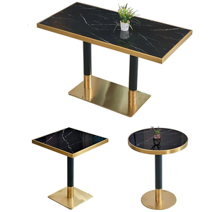 Lusso moderno tavolo da pranzo in marmo sinterizzato dorato <span class=keywords><strong>per</strong></span> caffè bistrot Bar Coffee Shop <span class=keywords><strong>ristoranti</strong></span> uso esterno Hotel - Product Image 1