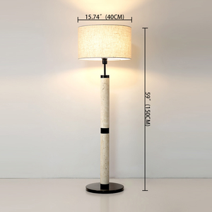 Lampe sur pied en pierre de <span class=keywords><strong>travertin</strong></span> naturelle en gros pour OEM avec abat-jour en tissu de lin, lampe sur pied moderne et haute pour salon - Product Image 2