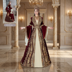 Traditional Muslim Bridal Abaya Embroidered Floor Length Velvet Ball <b>Gown</b> Deep V Neck Long Sleeve Formal Wedding Robe - Product Image 2