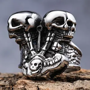 Pronto per la spedizione Vintage Devil Gothic in acciaio inossidabile biker Skull Bone Motorcycle Engine Skull Ring uomo donna taglia 7-13