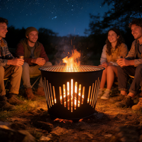 Brasero en fer conique durable avec fentes d'aération, grille de cuisson et pique-foyer pour foyer extérieur portable à bois avec barbecue