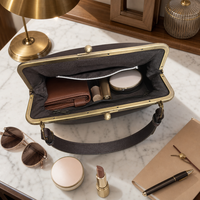Sac à main vintage élégant en cuir véritable avec fermoir Kiss Lock, poignée supérieure, cadre rétro, fermoir en laiton antique, étanche, capacité 2L