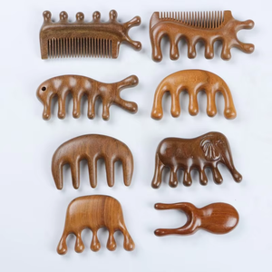 Verde naturale sandalo a cinque denti meridiano a denti larghi pettine in legno massaggio del cuoio capelluto pettine comune per uso domestico per le donne e gli uomini - Product Image 4