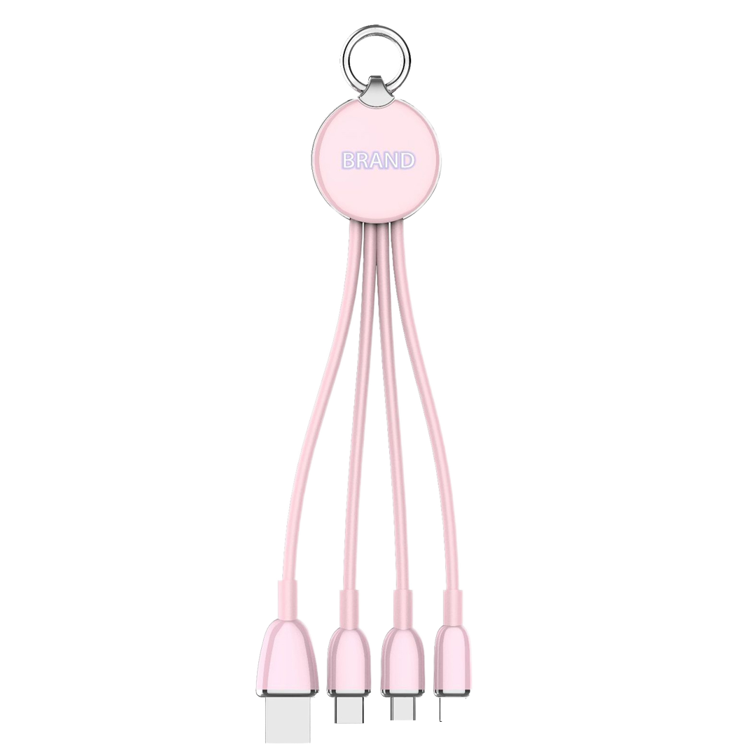 Светодиодный логотип 3-в-1 короткое зарядное устройство Type-C USB кабель 15 см TPE куртка для мобильных телефонов электронный шнур готов к отправке