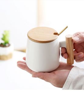 Premium Ceramic Mug with Wooden Handle Custom Logo Option Includes Wood Lid Metal Spoon Great for Tea <b>Coffee</b> Lovers - Product Image 4