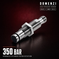 Capteur fileté Domenzi M16x1 avec embout de 18 mm, 350 bars, IP68, PNP NO pour la surveillance du déplacement et de la position des vérins hydrauliques