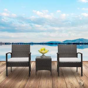 Conjunto de sofá de ratán de 3 piezas con mesa de centro y 2 sillones, muebles de jardín para exteriores en degradado marrón, material de polietileno duradero - Product Image 4