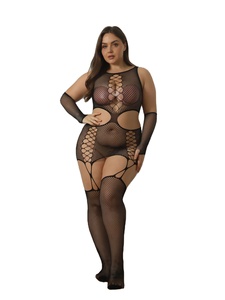 Nuovo <span class=keywords><strong>Body</strong></span> Sexy Personalizzato con Stampa in Pizzo, Rete da Pesca Traforata, <span class=keywords><strong>Nero</strong></span>, per Donna - Product Image 1