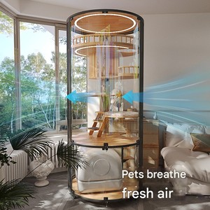 Moderna y Lujosa Casa <span class=keywords><strong>para</strong></span> Mascotas Ecológica de Acero al Carbono y Madera con Techo de Vidrio Sólido <span class=keywords><strong>para</strong></span> Gatos Grandes - Uso <span class=keywords><strong>en</strong></span> Interiores <span class=keywords><strong>para</strong></span> Todas las Estaciones - Product Image 2