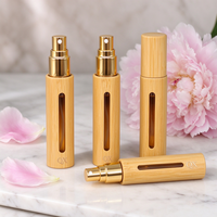 Atomiseur de parfum en bambou naturel rechargeable sur mesure pour voyage, 5 ml, 10 ml, avec pompe dorée, brume fine