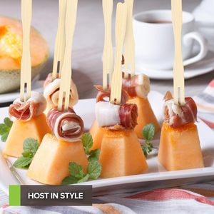 Disposable Bamboo Appetizer <strong>Forks</strong> Double <strong>Fork</strong> Skewers for Dessert Charcuterie Fruit for Camping - Product Image 5