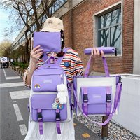 Tas Ransel Sekolah Anti Air Gaya Korea Marksman 2024 Set 4 in 1 Kawaii Tas Kuliah Wanita PU Nylon Modis
