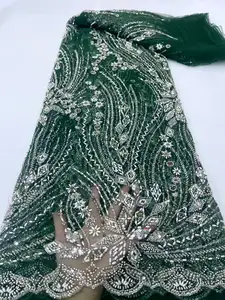 Latest 2024 Fabric Heavy Handmade Embroidery Beaded Bridal Lace Fabric Luxury Beaded Lace Fabric For Wedding Evening Dress