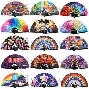 Ventiladores de mano plegables de bambú grandes personalizados, técnica pintada para eventos - Product Image 4