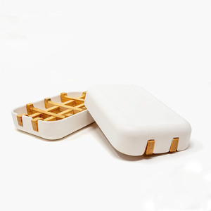 Sustainable Eco-friendly Soap Dish Bag Set Bathtub square Shape Bamboo Wooden Soap Holder Dish for Kitchen, Bathroom, Shower