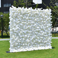 EG-M041 5D 2,4 x 2,4 m Mur de Fleurs en Tissu Enroulable Roses Artificielles Blanches pour Décoration de Fond de Mariage