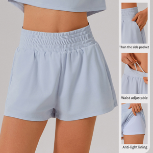 Pantaloncini Sportivi da <span class=keywords><strong>Donna</strong></span> <span class=keywords><strong>in</strong></span> Spandex, Traspiranti, Asciugatura Rapida, <span class=keywords><strong>con</strong></span> Tasche, per Yoga, Palestra, Fitness e Corsa - Product Image 3