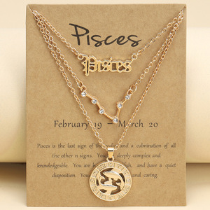 Parure de bijoux 3 pièces Collier 12 Signes du Zodiaque Chaînes superposées tendance <span class=keywords><strong>Pendentif</strong></span> CZ Glamour Rétro Image Étoile Anglaise - Product Image 5