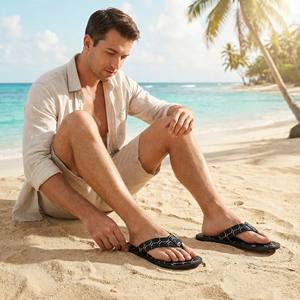 프리미엄 대형 남성 샌들 - 고무 미끄럼 방지 밑창 다용도 휴가 및 일상 캐주얼 여행 야외 가죽 슬리퍼 - Product Image 6