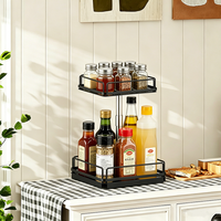 Neues 2-stöckiges Lazy Susan Metall-Drehgewürzregal, drehbarer Gewürzglas-Organizer aus Edelstahl und Glas