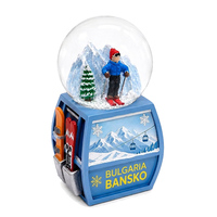 Individueller Stadt-Wahrzeichen-Kühlschrankmagnet aus Harz, Bansko Ski Schneekugel, Winter-Sensation Skifahrer Alpenlandschaft Wasserkugel