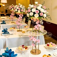 Support à gâteau en acrylique et fer à deux niveaux, décoration florale, centre de table de mariage, support à fleurs en métal DIY