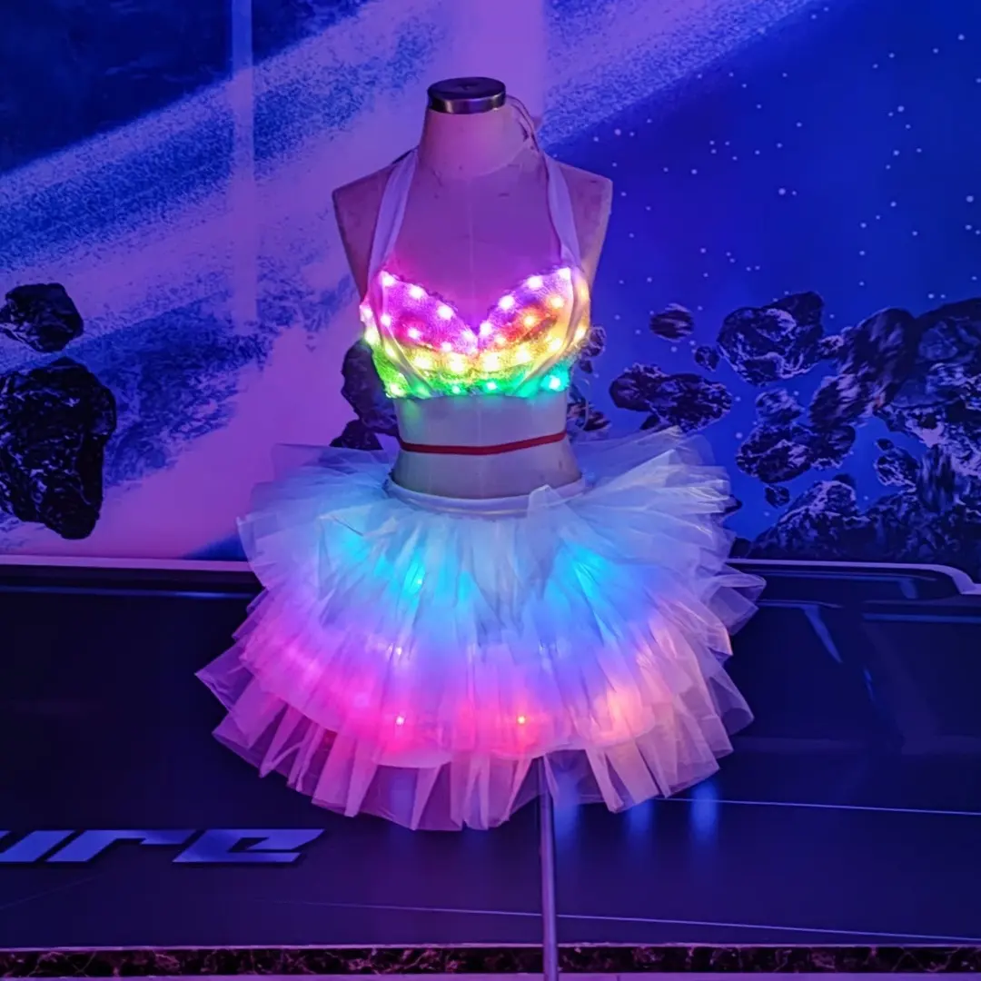 ชุดเสื้อผ้าแสงไฟ LED ฟลูออเรสเซนต์,ชุดการแสดงเต้นรำบนเวทีแสงไฟเพิ่มการเจริญเติบโตชุดเกราะสำหรับไนท์คลับ