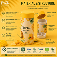 Emballage personnalisé en tube de papier de qualité alimentaire pour chocolat, fruits secs, collations, noix, thé avec impression de logo évanescente OEM