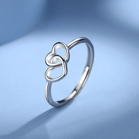 En gros Simple Mode 925 Sterling Argent Double Coeur D'amour Femmes Bijoux Anneau