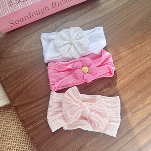3Pcs <b>Baby</b> Textured <b>Headband</b> Set 3D Organza Flower Embroidery Bow Soft Stretch Infant Forehead Protector Hair Accessories - Product Image 6