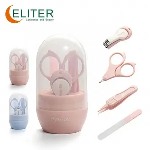 Eliter vendita calda all'ingrosso 4 In 1 forbici rosa blu punta rotonda lima per unghie Babi Baby Grooming Kit rosa Baby Manicure Kit