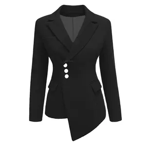 여성용 포켓이있는 원피스 재킷 비대칭 블레이저 패션 작업복 오피스 레이디 코트 아웃웨어