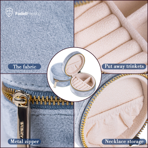 Organizador de joyas personalizado con cremallera, cajas de almacenamiento de terciopelo, de viaje, Vintage, Azul Real, joyería, venta al por mayor - Product Image 6