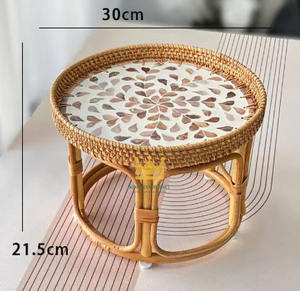 Table d'appoint ronde en rotin et nacre au design moderne, prix le plus bas, mobilier de maison, vente flash du Vietnam - Product Image 3